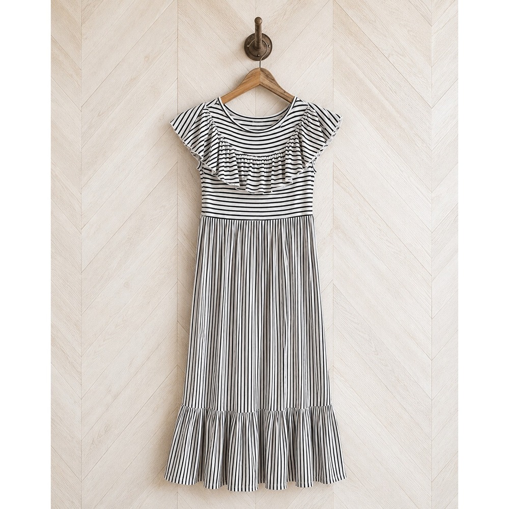 Hailey & Co Striped Ruffle Maxi‎ Dress - White/Black Size L NWOT